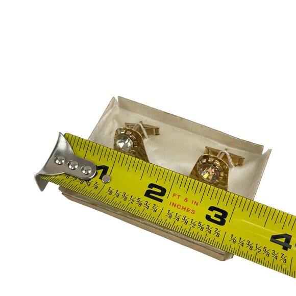 Vintage 1950s Gold-Tone Hammered Cufflinks & Tie Clip Set Sparkling Rhinestones - Picture 6 of 7